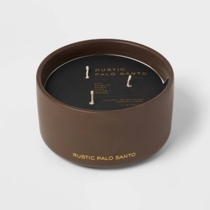 15oz Ceramic Jar 3-Wick Black Label Rustic Palo Santo Candle - Threshold(TM)