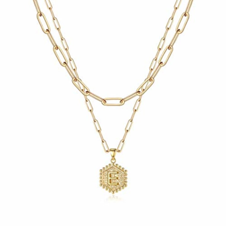 M Mooham Dainty Layered Initial Necklace