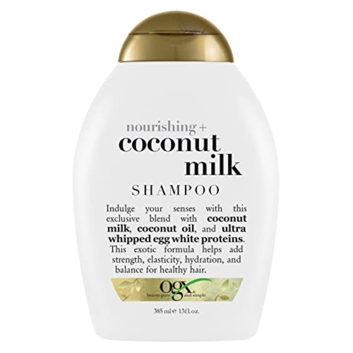 OGX Nourishing + Coconut Milk Moisturizing Shampoo for Strong &amp; Healthy Hair, with Coconut Milk, Coconut Oil &amp; Egg White Protein, Paraben-Free, Sulfate-Free Surfactants, 13 fl oz