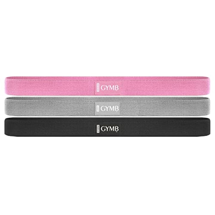GYMB Long Resistance Band Set - Non Slip Cloth Exercise Bands to Workout Glutes, Thighs &amp; Legs - Booty Band Training for Gym &amp; Home Fitness, Yoga, Pilates - 3 Levels (Pink, Gray, Black)