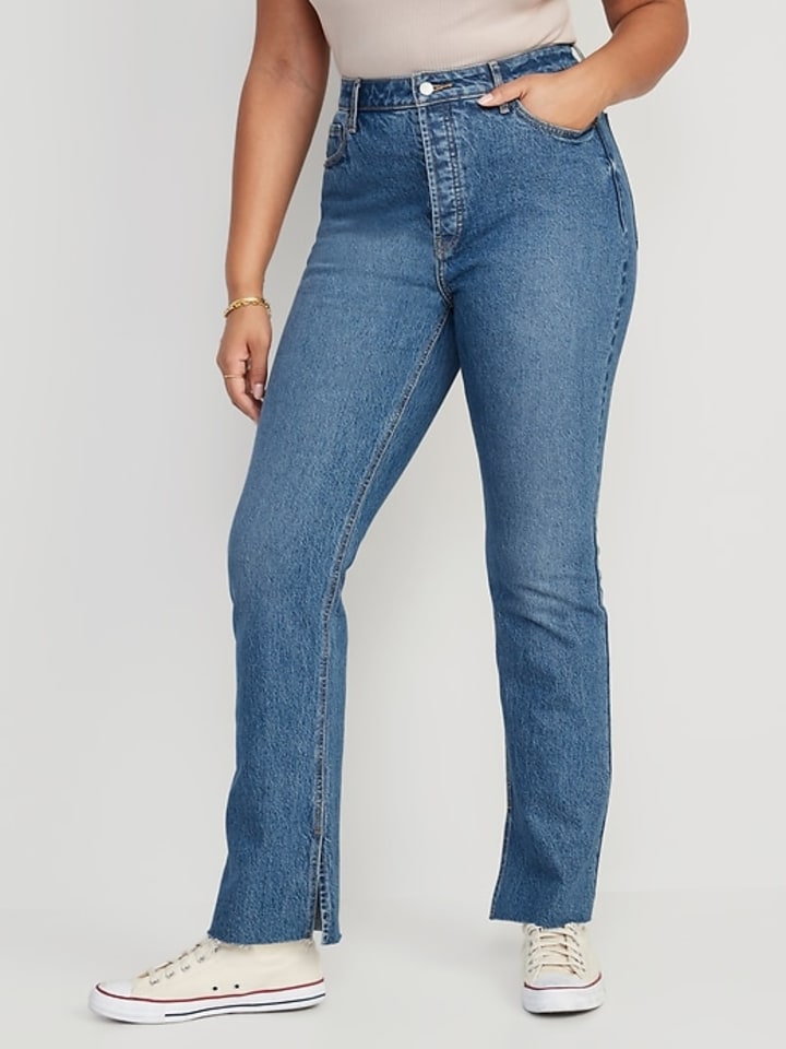 Extra High-Waisted Button-Fly Kicker Boot-Cut Side-Slit Jeans for Women