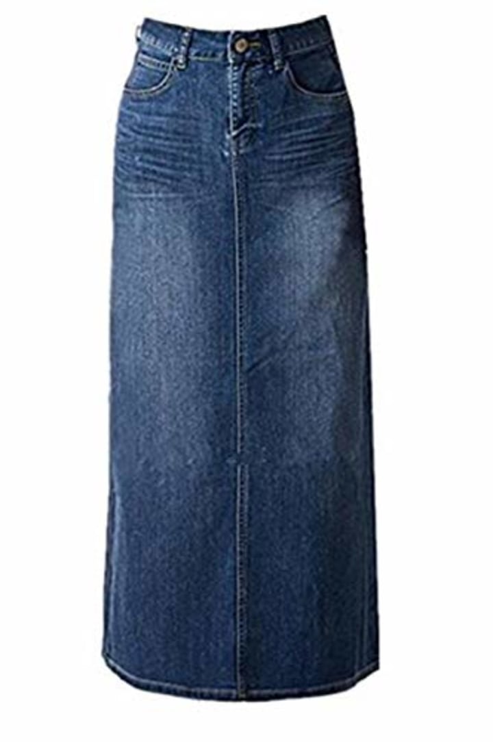 Women Maxi Pencil Jean Skirt- High Waisted A-Line Long Denim Skirts For Ladies- Blue Jean Skirt,Blue,2