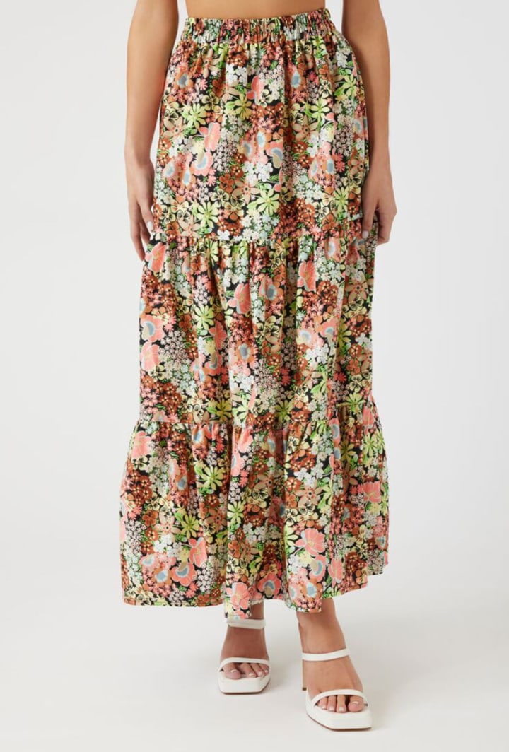 Floral Print Tiered Maxi Skirt