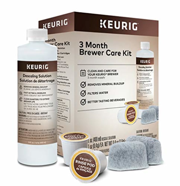 Keurig 3-Month Brewer Maintenance Kit Includes Descaling Solution, Water Filter Cartridges &amp; Rinse Pods, Compatible Classic/1.0 &amp; 2.0 K-Cup Coffee Makers, 7 Count