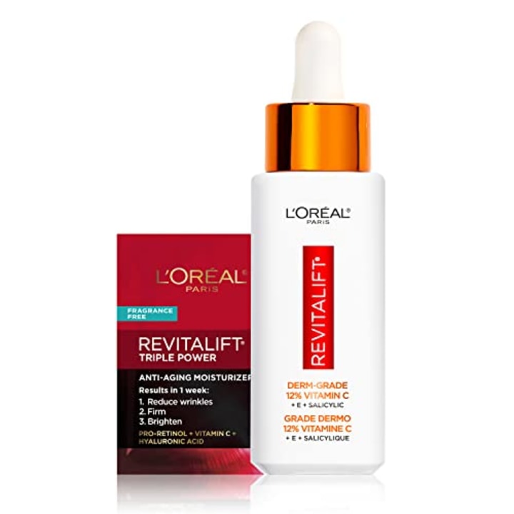 L&#039;Oreal Paris Revitalift 12% Pure Vitamin C Serum, Vitamin E, Salicylic Acid, Moisturizing, Smoothing &amp; Brightening, Non Greasy + Moisturizer Sample