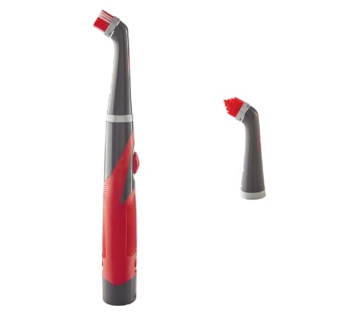 Rubbermaid Reveal Power Scrubber and Grout Head for Household Cleaning, Gray/Red, Multi-Purpose Scrub Brush Cleaner for Grout/Tile/Bathroom/Shower/Bathtub, Water Resistant, Lightweight (2057486)