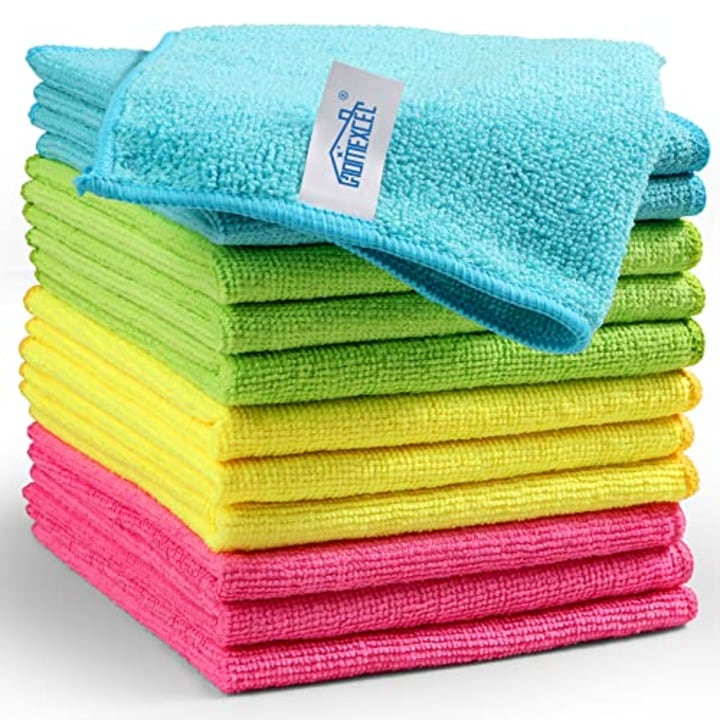HOMEXCEL Microfiber Cleaning Cloth,12 Pack Cleaning Rag,Cleaning Towels with 4 Color Assorted,11.5&quot;X11.5&quot;(Green/Blue/Yellow/Pink)