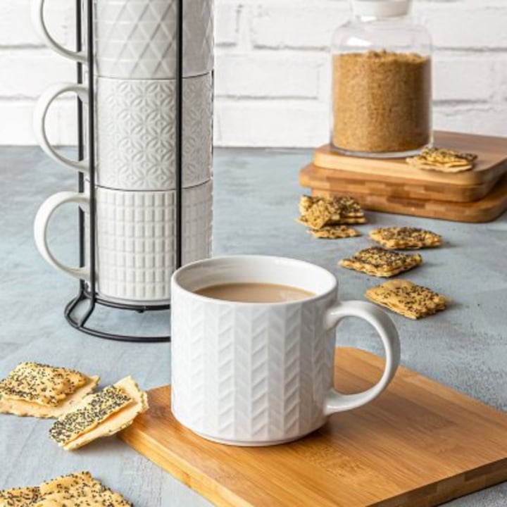 Over and Back 5 Piece Embossed Stackable Mug Set With Rack