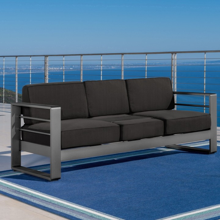 Cape Coral Cushioned Aluminum Outdoor Sofa by Christopher Knight Home