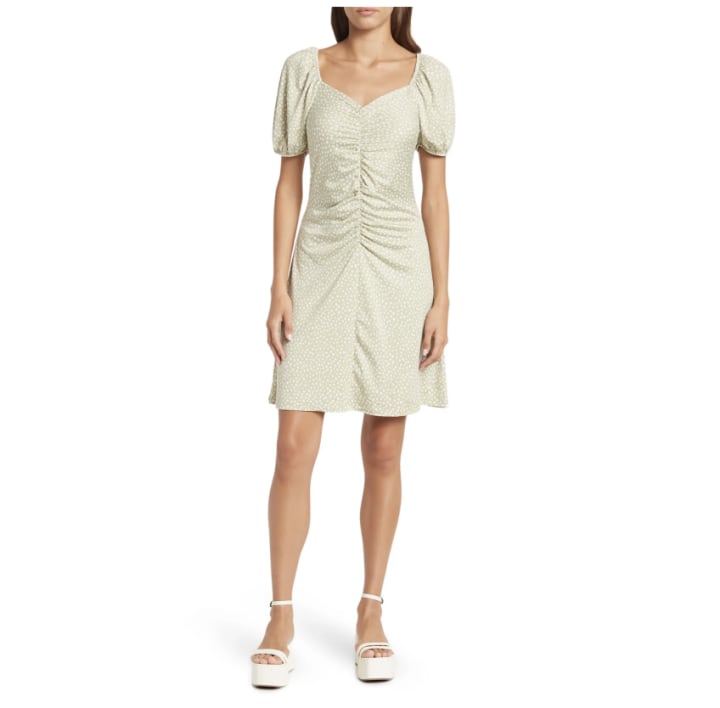 Puff-Sleeve Ruched Dress