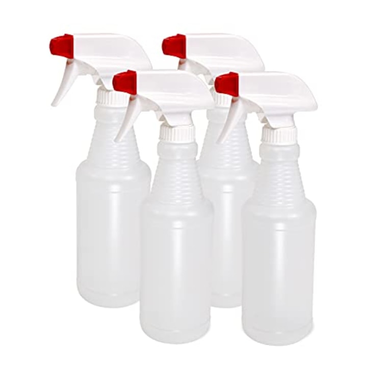 Pinnacle Mercantile Plastic Spray Bottles USA Made 4 Pack 16 Oz Heavy Duty No Leak Empty Refillable Spray Bottle Mist Stream for Cleaning Solutions, Plant, Hair, Bleach, Vinegar, Alcohol Safe
