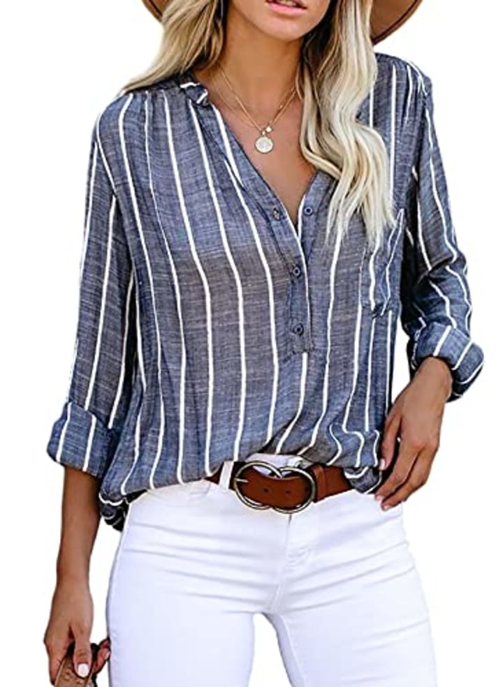 Astylish Striped Button Down Blouses