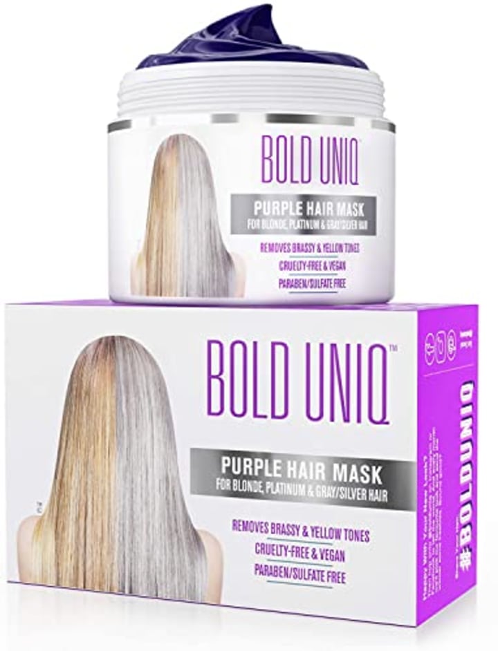 Bold Uniq Purple Hair Mask - For Blonde, Platinum, Bleached, Silver, Gray, Ash &amp; Brassy Hair - Remove Yellow Tones, Reduce Brassiness and Condition Dry, Damaged Hair - Cruelty Free &amp; Vegan - 6.76 Fl Oz