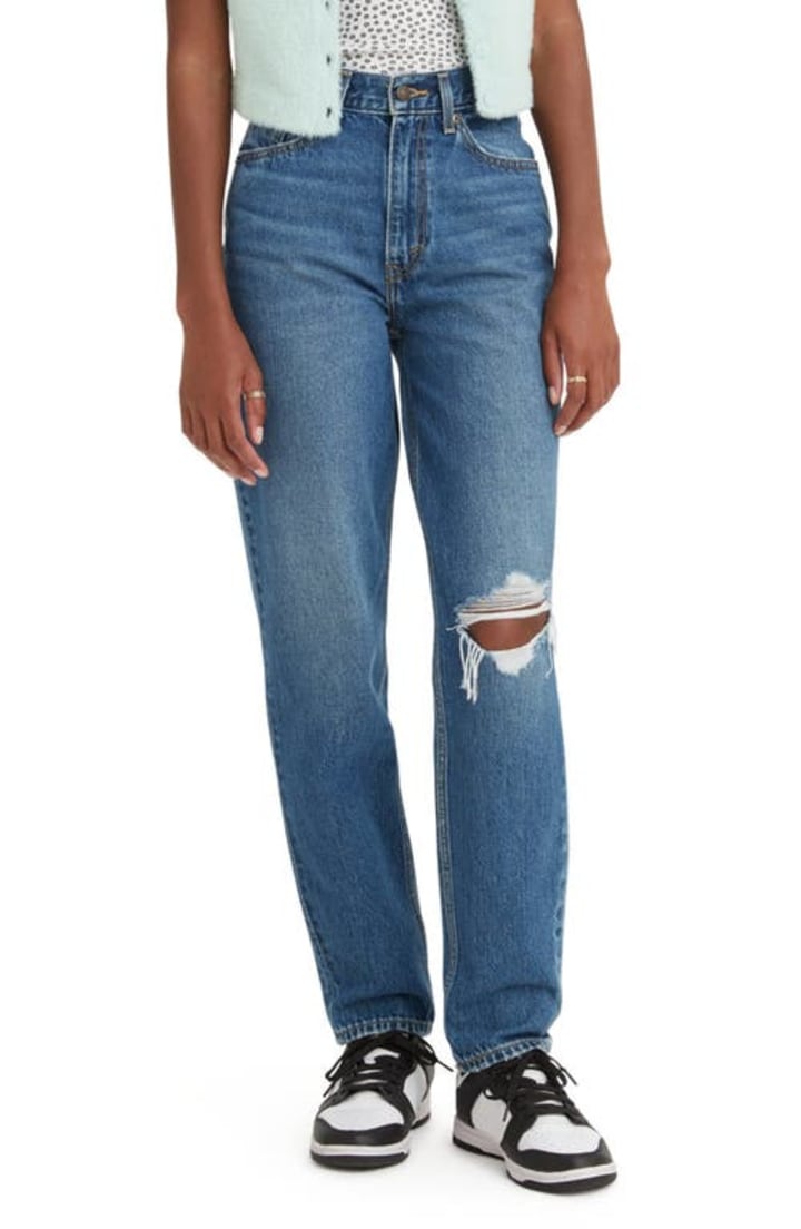 levi&#039;s &#039;80s Ripped High Waist Mom Jeans in Z2028 Medium Indigo at Nordstrom, Size 24 30