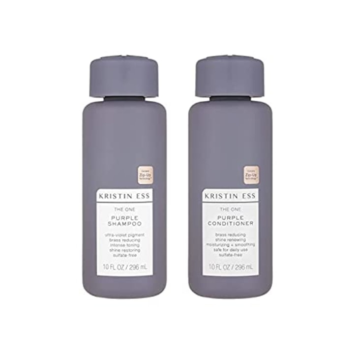 Kristin Ess Hair Purple Shampoo and Conditioner Set for Blonde, Brunette, Silver + Gray Hair, Anti Brass + Yellow Tones, Safe for Color Treated Hair, Sulfate Free Toning Shampoo Conditioner