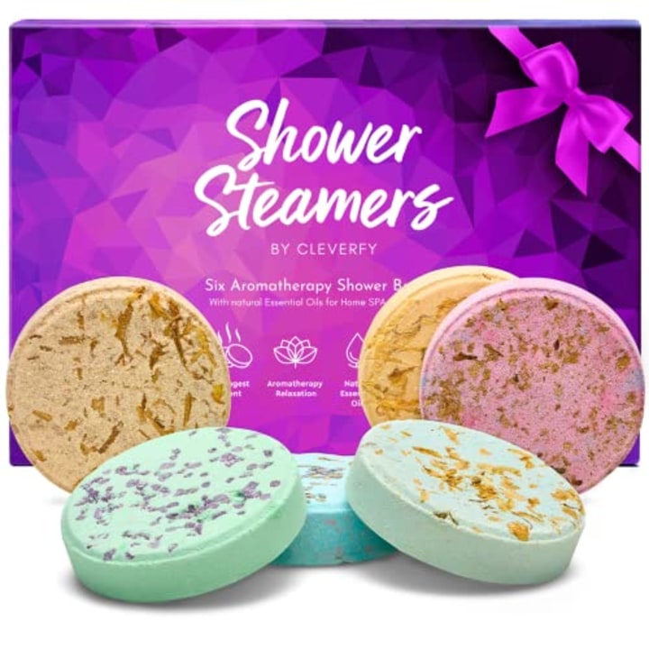 Cleverfy Shower Steamers Aromatherapy - Variety Pack of 6 Shower Bombs with Essential Oils. Self Care and Relaxation Birthday Gifts for Women and Men. Easter Basket Stuffers for Adults. Purple Set