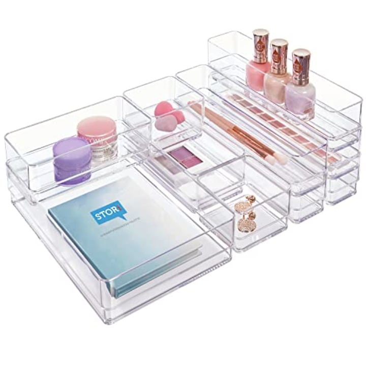 STORi SimpleSort 10-Piece Stackable Clear Drawer Organizer Set | Multi-size Trays | Makeup Vanity Storage Bins and Office Desk Drawer Dividers | Made in USA
