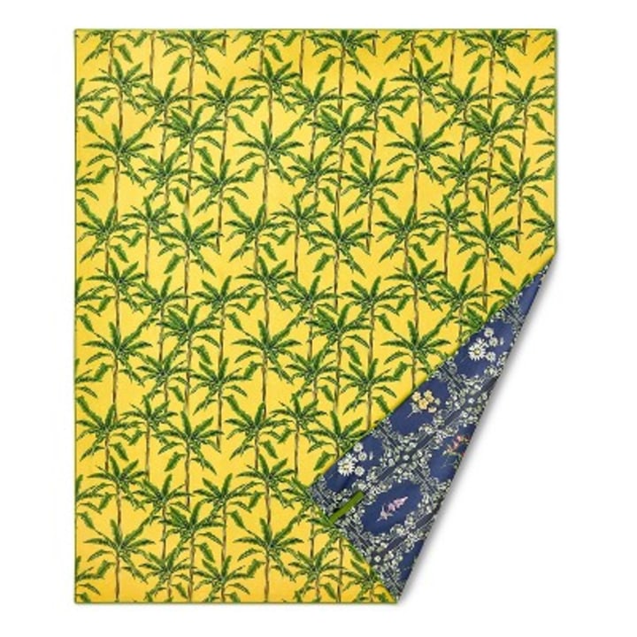 72&quot;x60&quot; Oversized Palm Print/Dainty Floral Print Microfiber Beach Towel Yellow/Olive/Navy