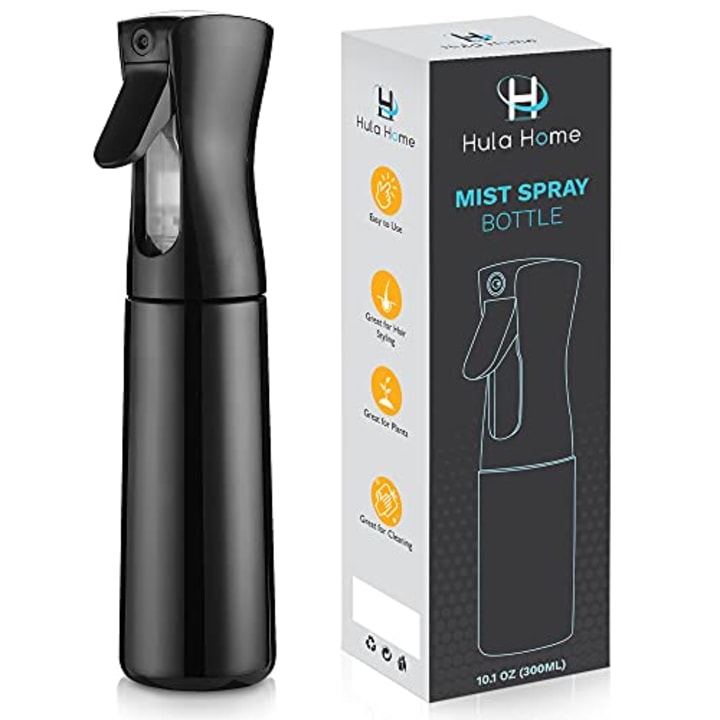 Hula Home Continuous Spray Bottle (10.1oz/300ml) Empty Ultra Fine Plastic Water Mist Sprayer - For Hairstyling, Cleaning, Salons, Plants, Essential Oil Scents &amp; More - Black