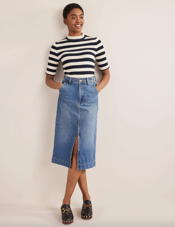 Plus Frill Trim Button Front Denim Skirt | SHEIN