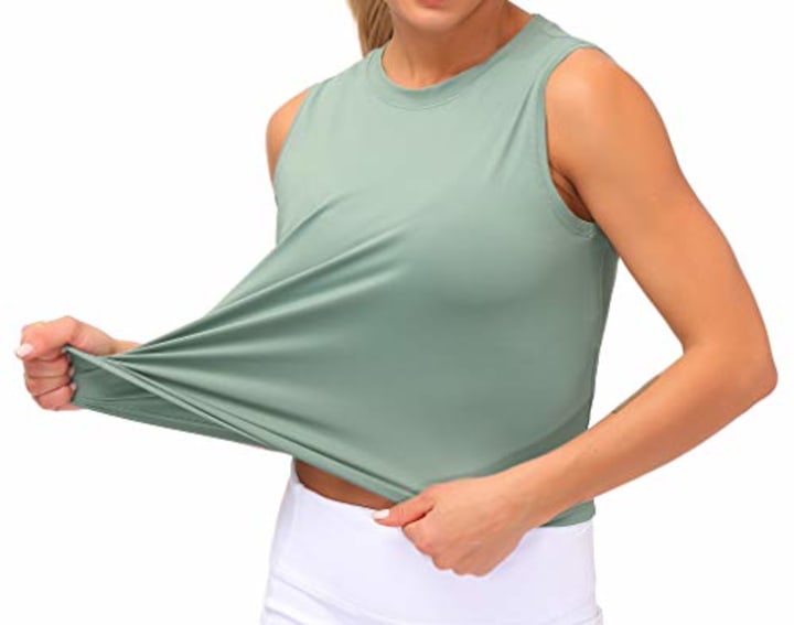 Dragon Fit Women Sleeveless Yoga Tops Workout Cool T-Shirt Running Short Tank Crop Tops (Light Green, Small)