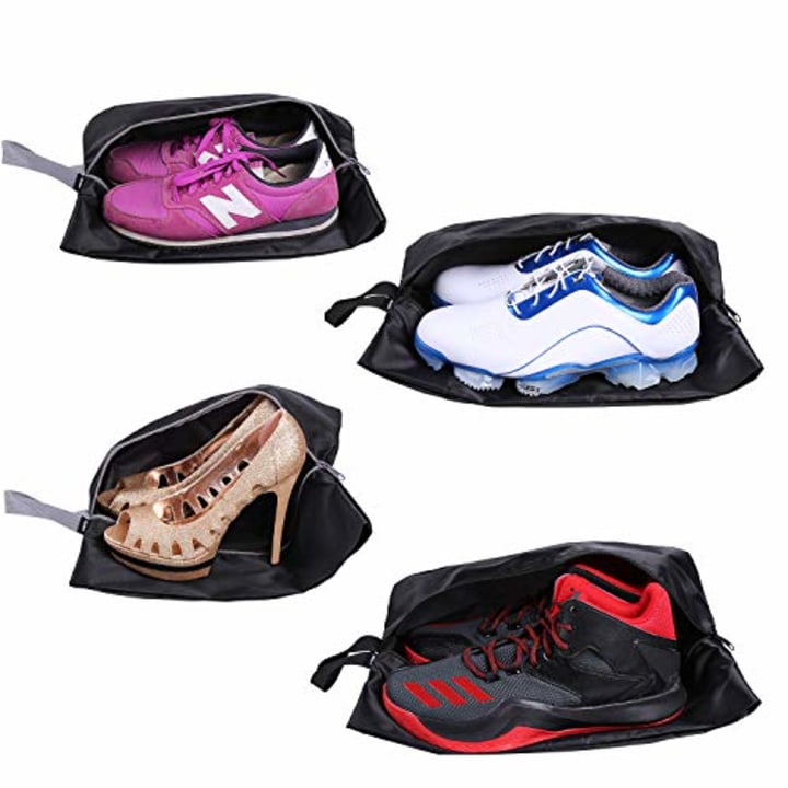 YAMIU Travel Shoe Bags Set of 4 Waterproof Nylon with Zipper for Men &amp; Women, Black
