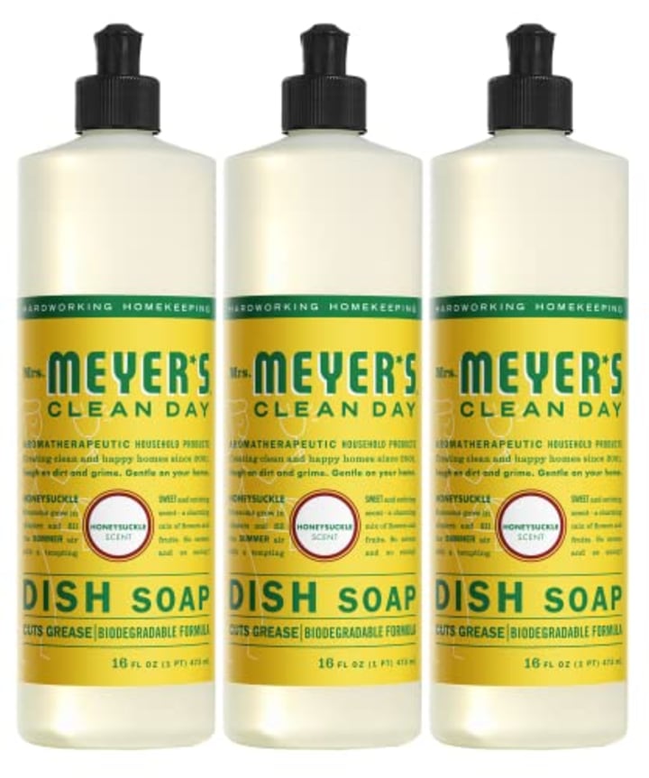 Mrs. Meyer&#039;s Liquid Dish Soap, Biodegradable Formula, Honeysuckle, 16 fl. oz - Pack of 3