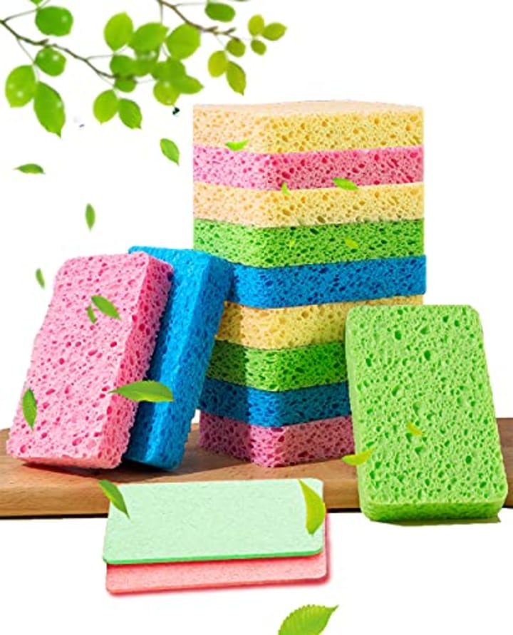 12-Count Kitchen Sponges- Compressed Cellulose Sponges Non-Scratch Natural Dish Sponge for Kitchen Bathroom Cars, Funny Cut-Outs DIY for Kids