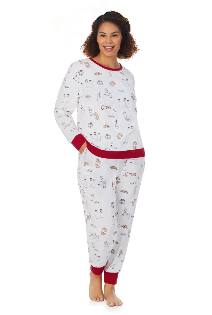 Milk and Cookies Long Sleeve Pullover Crew and Jogger Stretch Jersey PJ Set