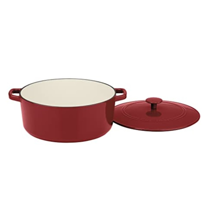 Chef&#039;s Classic 7-Quart Red Enameled Cast Iron Round Casserole with Cover
