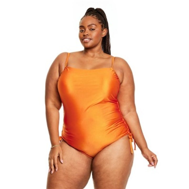 Metallic Side-Ruched High Leg Cheeky One Piece Swimsuit