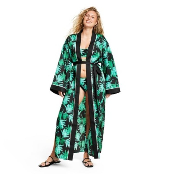 Women&#039;s Feathered Palm Print Cover Up Dress Fe Noel x Target Black/Green