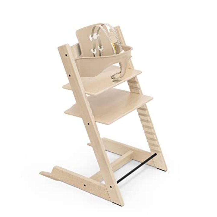 Tripp Trapp High Chair from Stokke, Natural - Adjustable, Convertible Chair for Children &amp; Adults - Includes Baby Set with Removable Harness for Ages 6-36 Months - Ergonomic &amp; Classic Design
