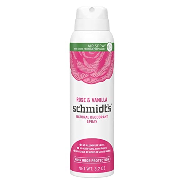 Schmidt&#039;s Natural Deodorant Spray for Women and Men, Rose and Vanilla 48H Odor Protection, No Aluminum Salts, No White Marks, Cruelty Free, Vegan Deodorant 3.2 oz