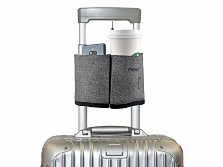 riemot Luggage Travel Cup Holder Free Hand Drink Caddy - Hold Two Coffee Mugs - Fits Roll on Suitcase Handles - Gifts for Flight Attendants Travelers Accessories Grey