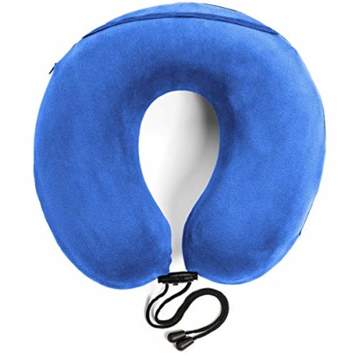 TRAVELREST - Therapeutic Memory Foam Travel &amp; Neck Pillow - Washable Micro-Fiber Cover - Attaches to Luggage - Contours Perfectly to Your Neck and Head (2-Year Warranty)