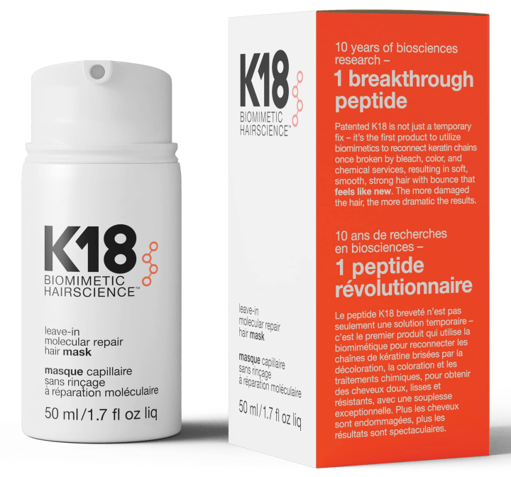 K18 Leave-In Molecular Repair Hair Mask Treatment to Repair Damaged Hair - 4 Minutes to Reverse Damage from Bleach, Color, Chemical Services, 50 ml