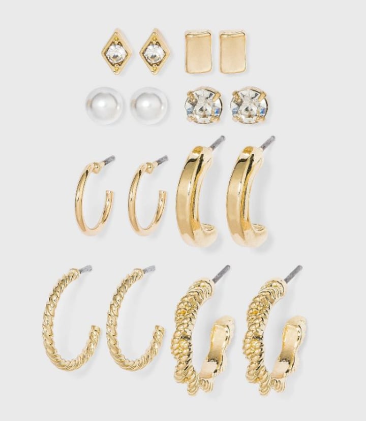 Gold Hoops and Cubic Zirconia Stud Earring Set