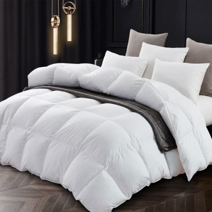 Topllen Down Comforter Queen/Full Size, All Season Duvet Insert Filling with White Down and Feather, 100% Cotton Cover Medium Warmth Down Duvet with Corner Tabs 90x90, (White, Queen/ All Season)