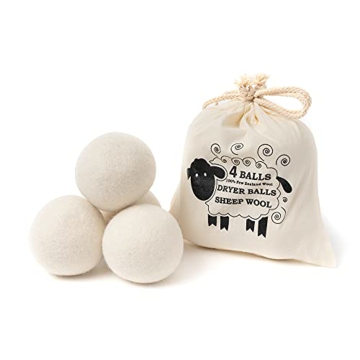 Wool Dryer Balls,Natural Fabric Softener 100% Organic Premium XL New Zealand Wool,Reusable,Reduces Clothing Wrinkles and Baby Safe, Saving Energy &amp; Time (4 Count (Pack of 1))