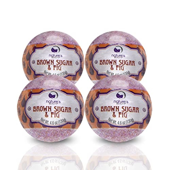 Nature&#039;s Beauty Brown Sugar &amp; Fig Bath Bomb Multi-Pack - Natural Hand Crafted, Non-Staining, Luxury Fizzy Spa Bomb, Moisturize Dry Skin, Made w/Orange Extract + Coconut Oil, 4.6 oz (4 Pack)