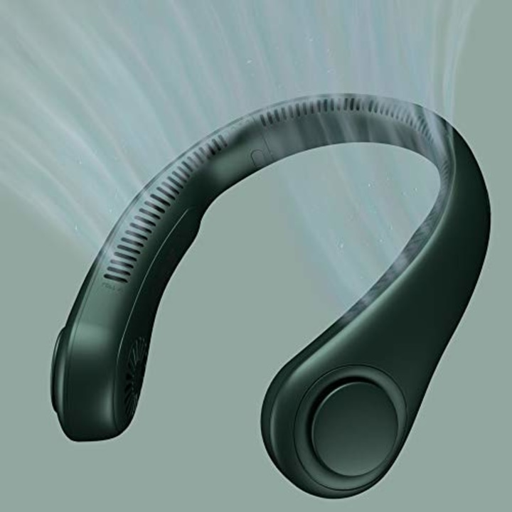 JISULIFE Portable Neck Fan, Hands Free Bladeless Fan, 4000 mAh Battery Operated Wearable Personal Fan, Leafless, Rechargeable, Headphone Design, USB Powered Desk Fan,3 Speeds-Dark Green