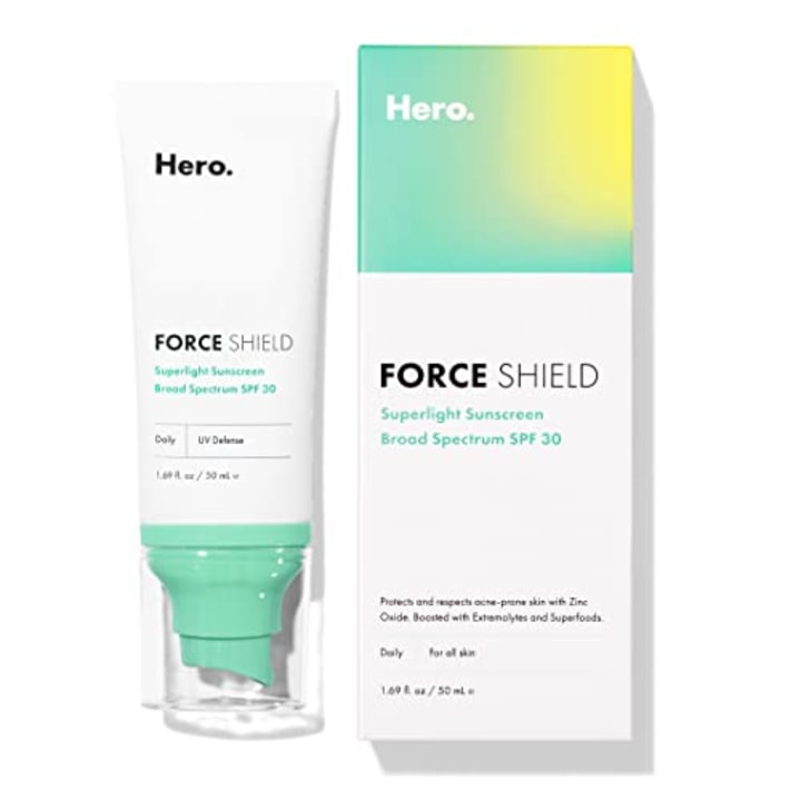 Force Shield Superlight Sunscreen SPF 30 from Hero Cosmetics - Everyday SPF 30 for Acne-Prone Skin with Zinc Oxide, Green Surge, and Extremolytes, Fragrance Free and Reef Safe (50 ml, 1.69 fl. oz)