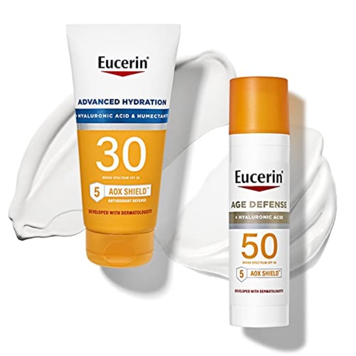 Eucerin Sun Advanced Hydration SPF 30 Sunscreen Lotion + Age Defense SPF 50 Face Sunscreen Lotion Multipack (5 oz. body lotion + 2.5 oz face lotion)