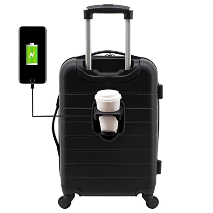 Wrangler Smart Luggage Set with Cup Holder and USB Port, Quiet Shade, 20-Inch Carry-On