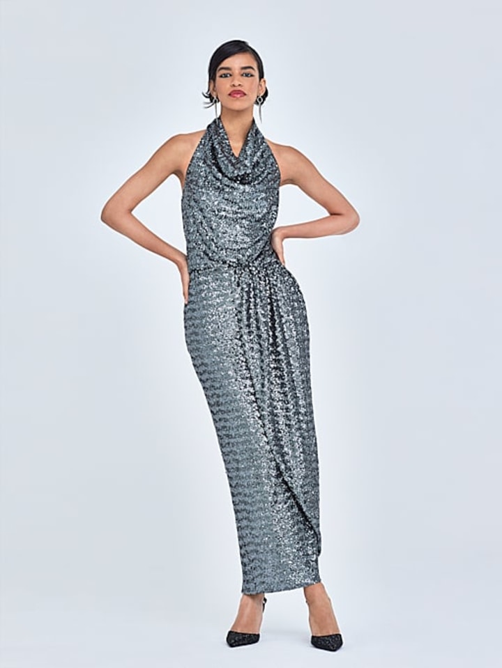 New York &amp; Company Cowl-Neck Sequin Maxi Dress