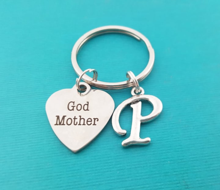 Godmother Heart Keychain - Personalized Keychain - Initial Keychain - Custom Key Chain - Personalized Gift- Gift for Him / Her