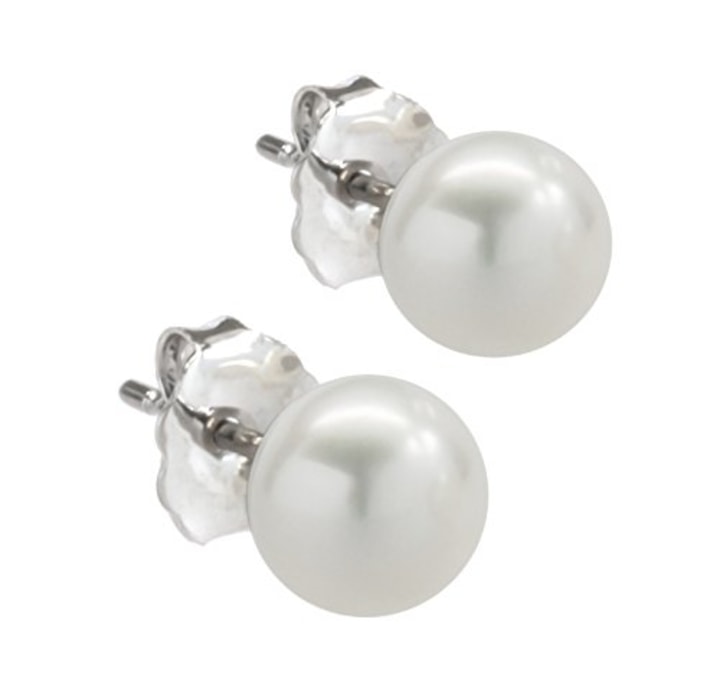 ISAAC WESTMAN(R) Nickel Free Sterling Silver White Freshwater Cultured Pearl Button Stud Earrings | High Luster