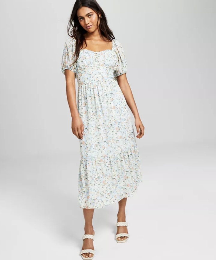 Puff-Sleeve Midi Dress
