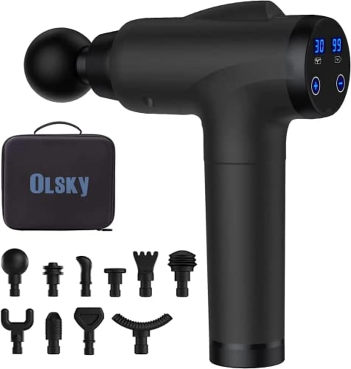 OLsky Massage Gun Deep Tissue, Handheld Electric Muscle Massager, High Intensity Percussion Massage Device for Pain Relief with 10 Attachments &amp; 30 Speed(Black)